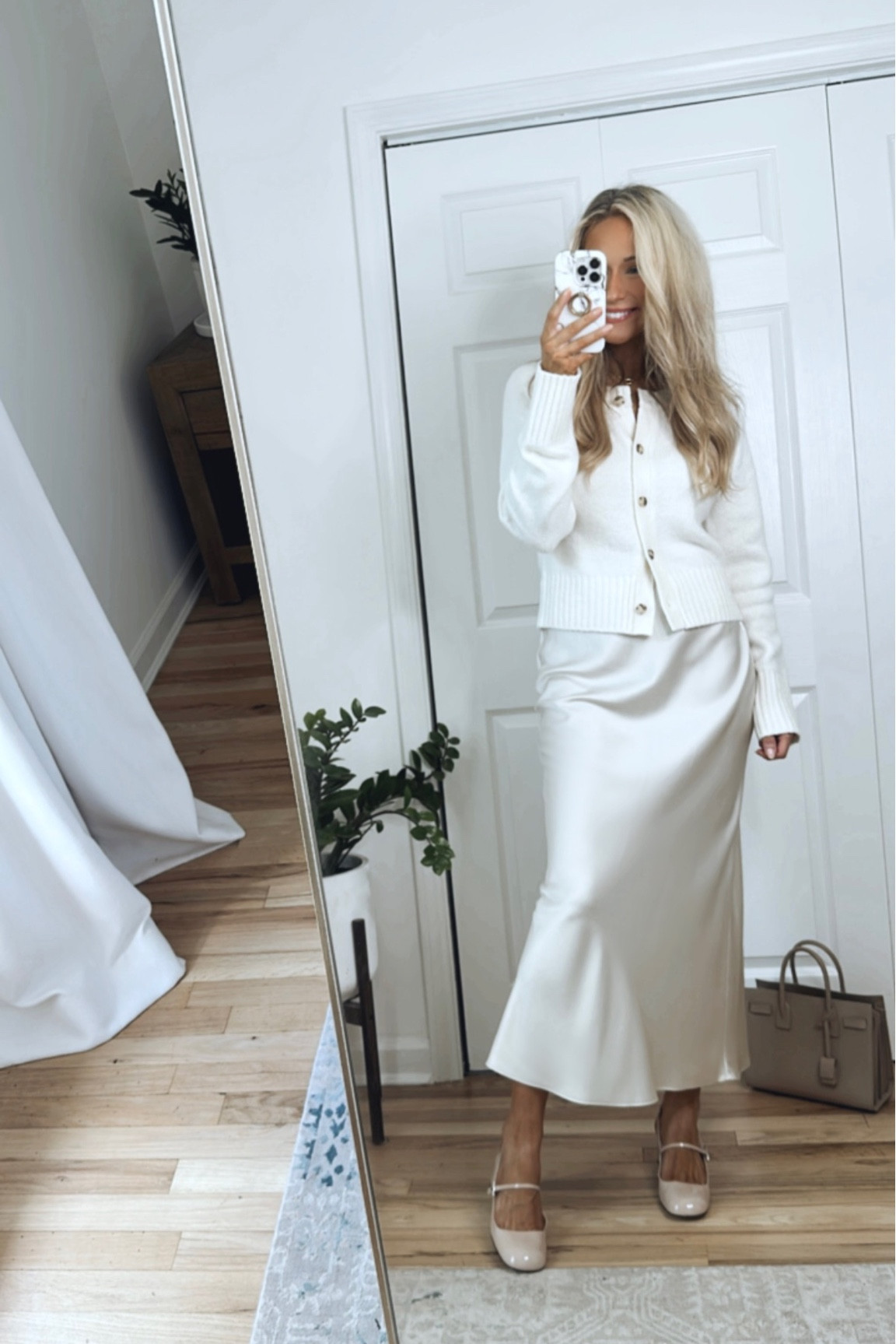 Satin maxi skirt outfit with Mary Jane shoes 

#LTKworkwear