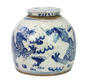 Blue and White Vintage Ming Jar w/ Dragon Motif, Small | Paloma & Co.