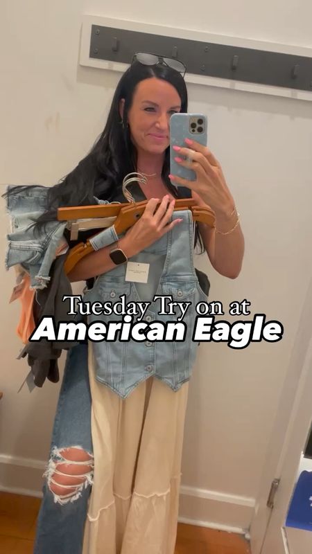 American Eagle Tuesday try on! Found lots of cute summer goodies including a bronco graphic tee, straight leg jeans, summer shorts and a skort, a fun dress and denim vest and more!

Size details on the video!

#LTKsalealert #LTKVideo #LTKfindsunder50