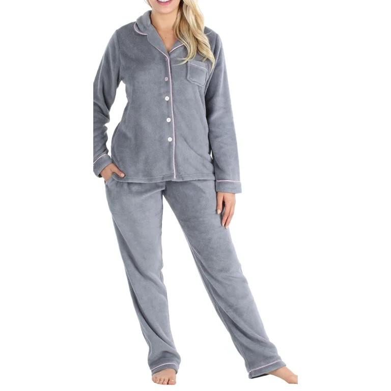 Frankie & Johnny Women and Women's Plus Fleece Button-Down, 2-Piece Pajama Set - Walmart.com | Walmart (US)