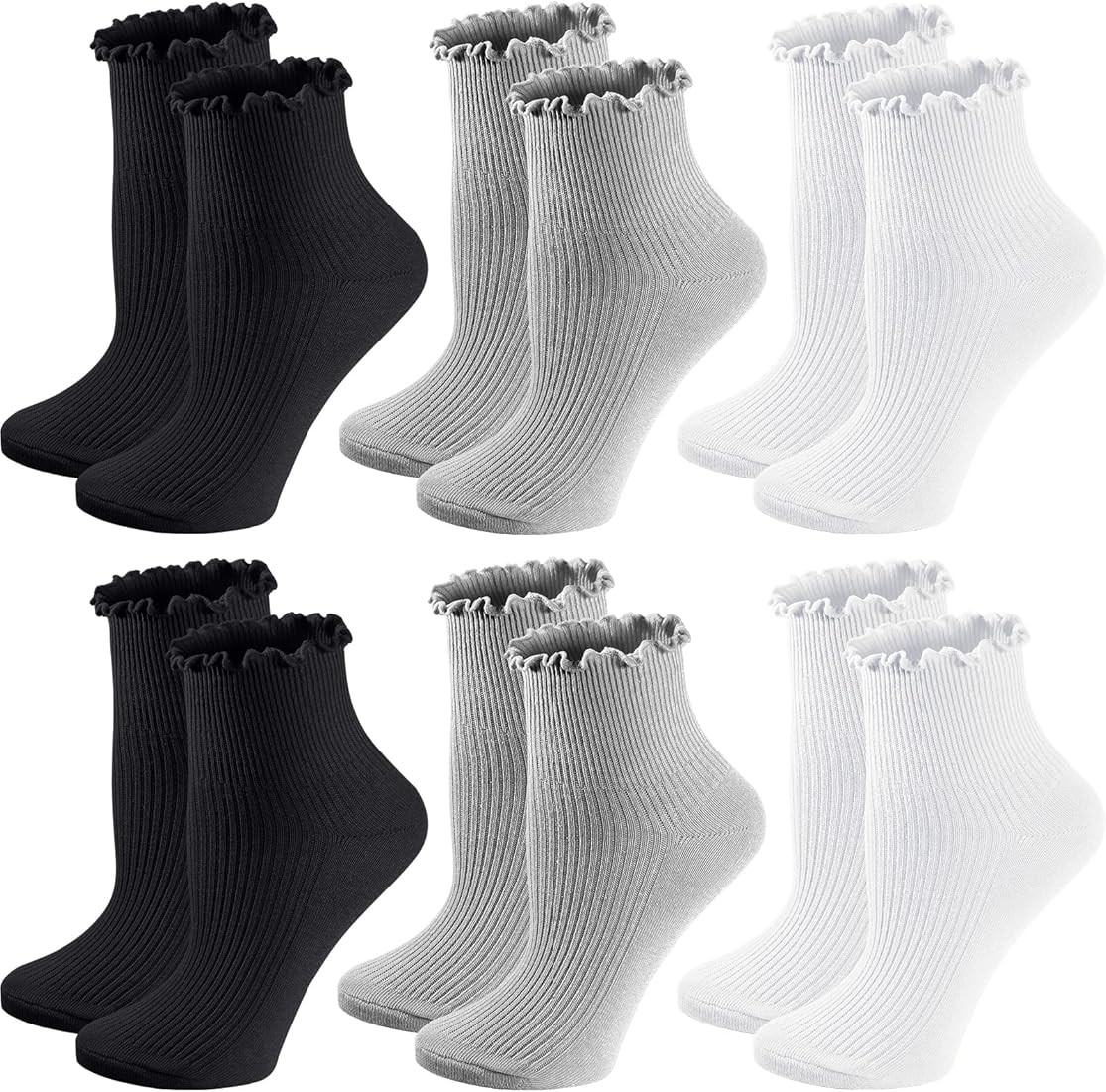Ruffle Socks For Women,Cute Cotton Ankle Socks Solid Color Casual Frilly Socks | Amazon (US)