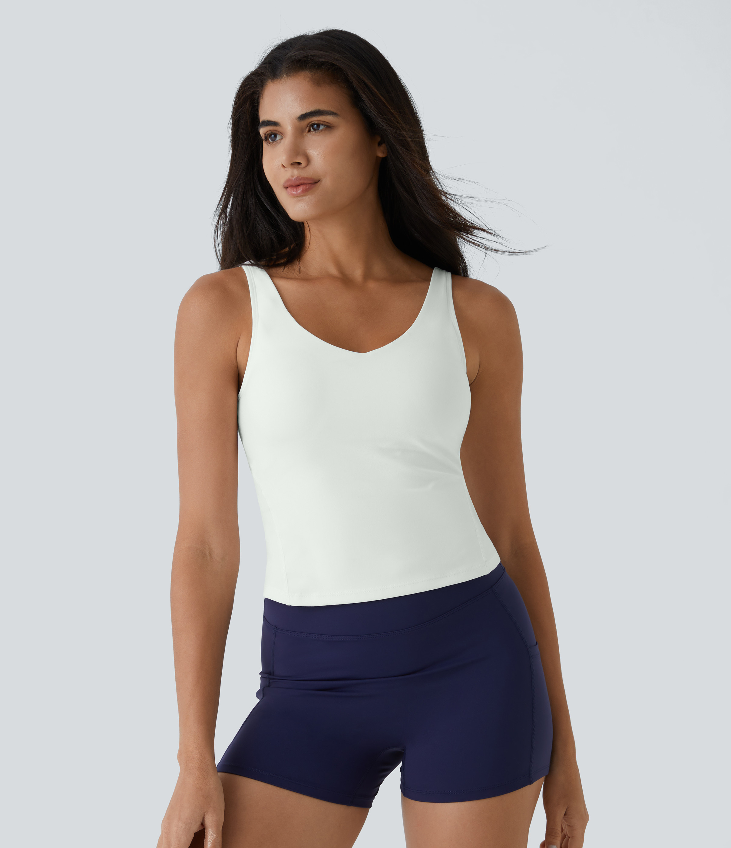 Halara SoftlyZero™ Plush Padded V Neck Plain Tank Top Tank Top - White - XL golf tops halter top tunic tops sleeveless tops backless top | HALARA