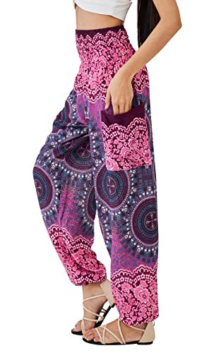 Joob Joob Boho Pants for Women - Hippie Harem Pants Women - Womens Yoga Pants – Comfy Bohemian Flowy Hippie Clothes - Pink Large | Amazon (US)