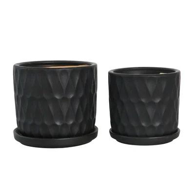 Teardrop 2-Piece Ceramic Pot Planter Set Dakota Fields Color: Black | Wayfair North America