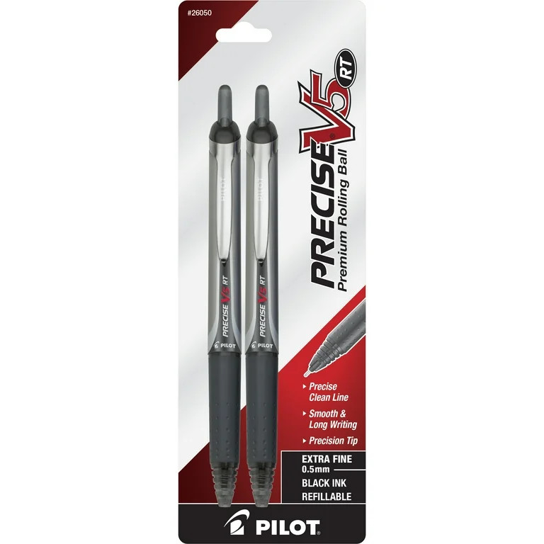 Pilot Precise V5 RT Pens, Extra Fine Point, Rolling Ball, Black Ink, 2 CT | Walmart (US)