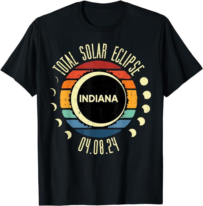 Total Solar Eclipse Indiana Retro 04.08.24 Men Women Kids T-Shirt | Amazon (US)