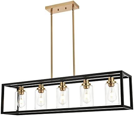 MELUCEE Black Chandeliers Rectangle 5 Lights Dining Room Lighting Fixtures Hanging Over Table, Ki... | Amazon (US)