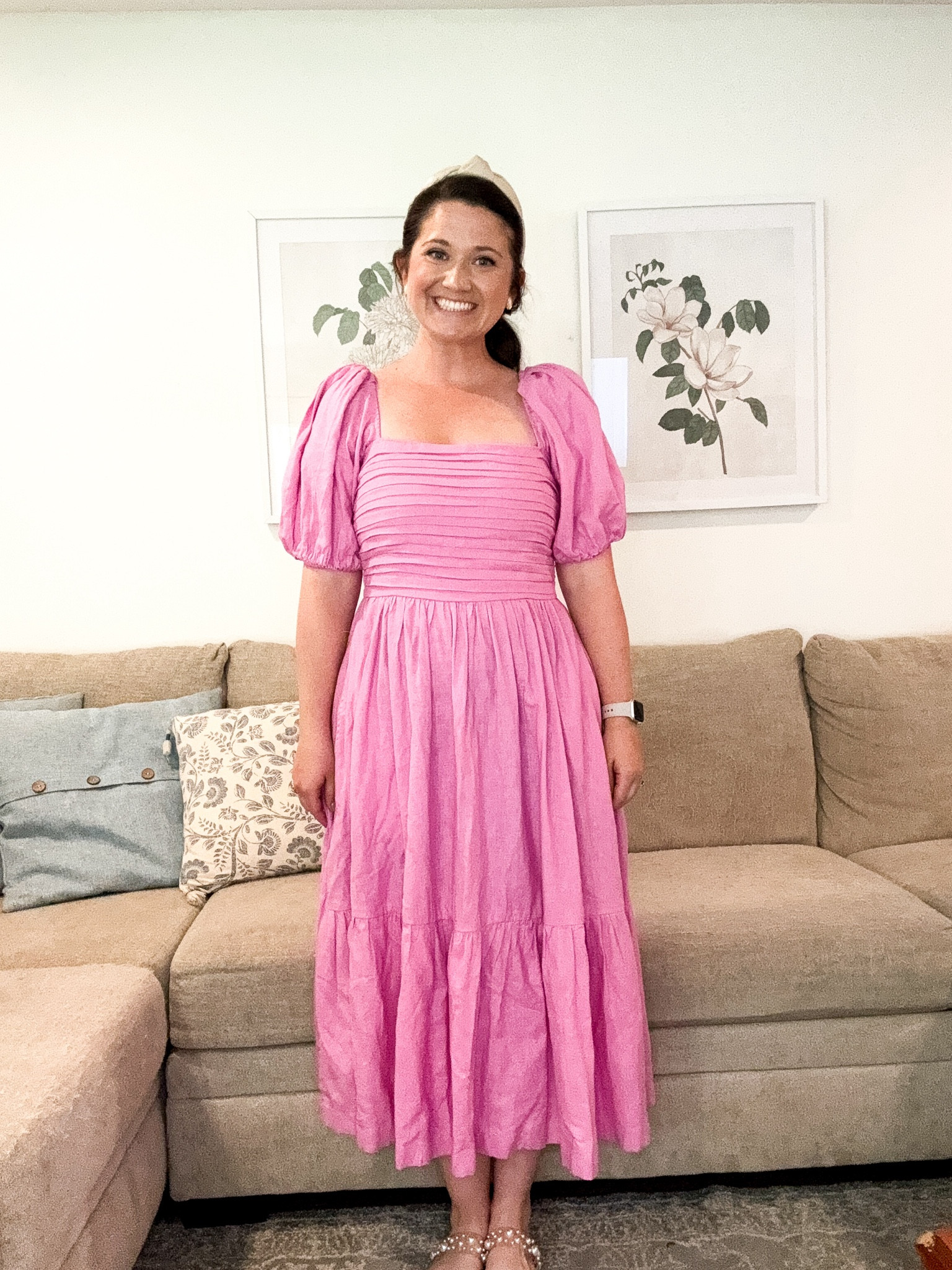 Pink midi dress. Linen dress. Summer dress. Wedding guest dress 