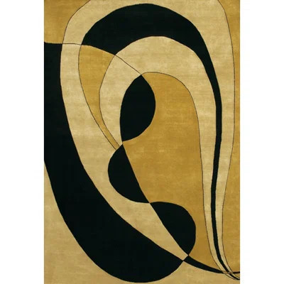 Caines Authentic Hand-Tufted Handmade Gold & Yellow Transitional Abstract Swirl Design Wool Area Rug | Wayfair North America