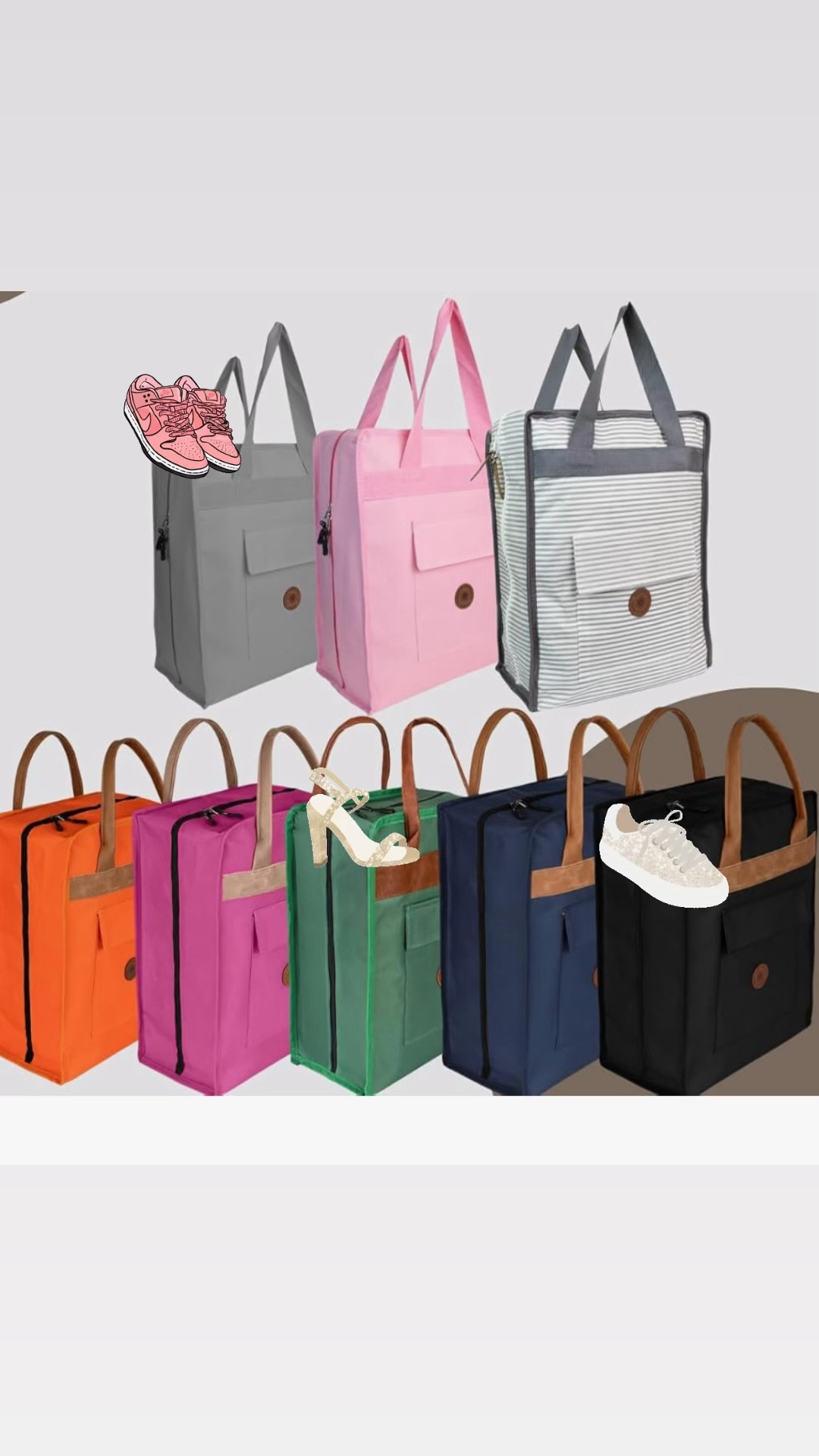 This travel shoe caddy keeps every pair in its place with six divided compartments, a roomy design, and an easy slide on feature for your luggage handle. Cute, practical, and such a smart way to keep shoes separated and organized while you travel

#LTKActive #LTKTravel