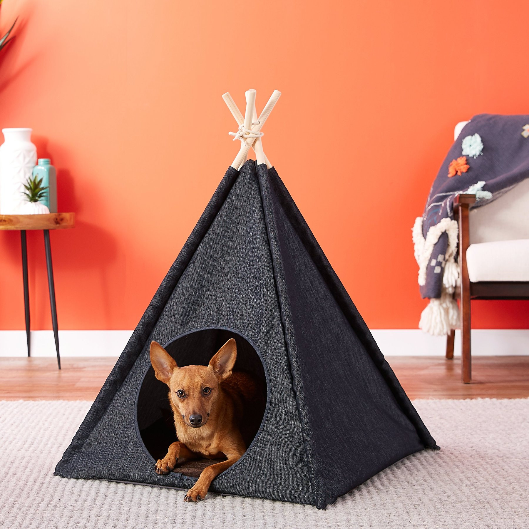 P.L.A.Y. Pet Lifestyle and You Teepee Tent Covered Cat & Dog Bed, Urban Denim | Chewy