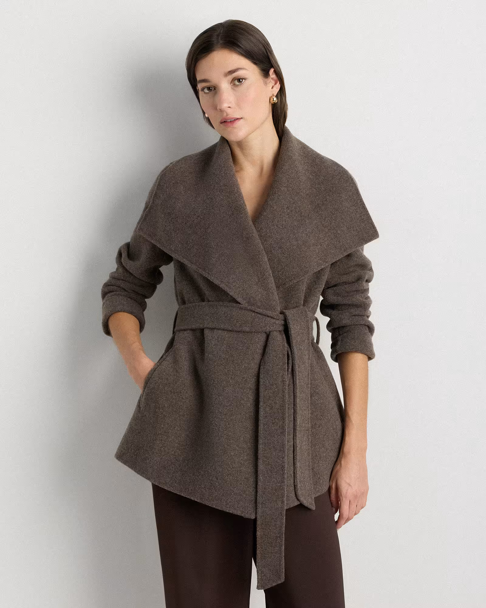 Double-Faced Merino Wool Draped Collar Short Wrap Coat | Quince