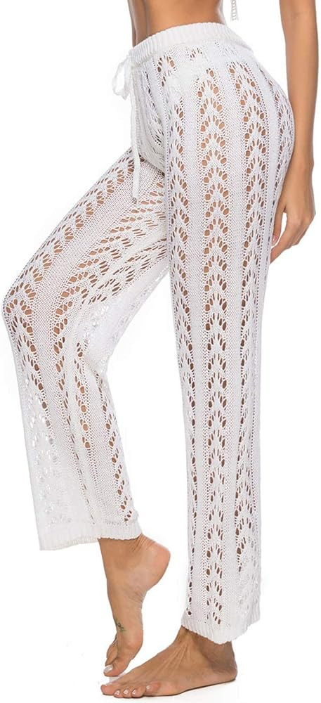 Womens Crochet Net Hollow Out Beach Pants Sexy Swimsuit Cover Up Pants | Amazon (US)