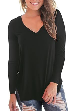 NIASHOT Women's Short and Long Sleeve V-Neck Loose Casual Tee T-Shirt Tops | Amazon (US)