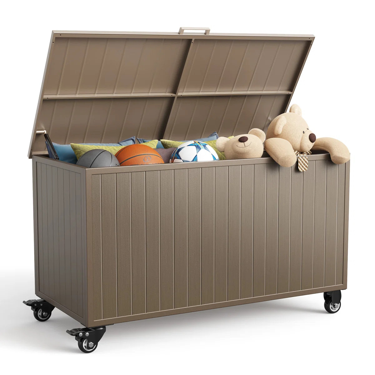 150 Gallon All-Weather Outdoor Deck Box with Wheels - Sturdy Aluminum Alloy Frame, Waterproof Moi... | Wayfair North America
