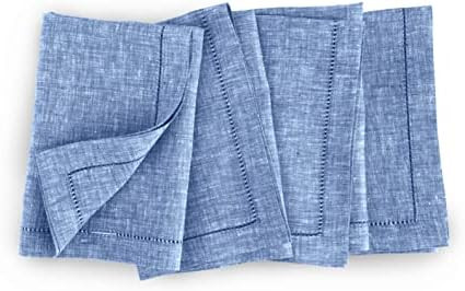 Solino Home Linen Dinner Napkins 20 x 20 Inch – Set of 4, 100% Pure Linen Chambray Indigo Cloth Fabr | Amazon (US)