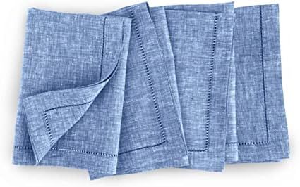 Solino Home Linen Dinner Napkins 20 x 20 Inch – Set of 4, 100% Pure Linen Chambray Indigo Cloth Fabr | Amazon (US)