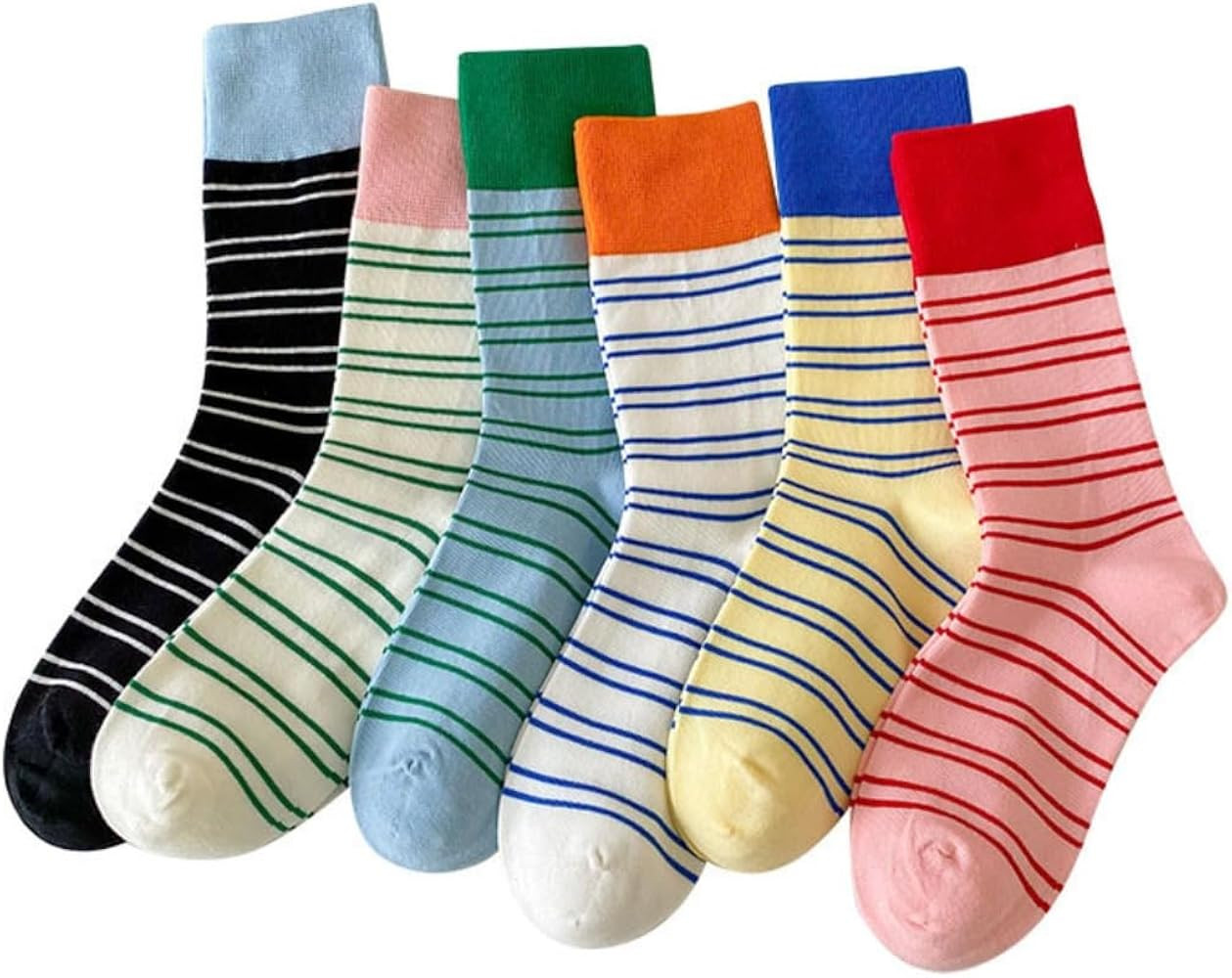 6 Paris Retro Style Colorful Striped Socks, Cute Athletic Crew socks for Women Slouchy Athletic C... | Amazon (US)