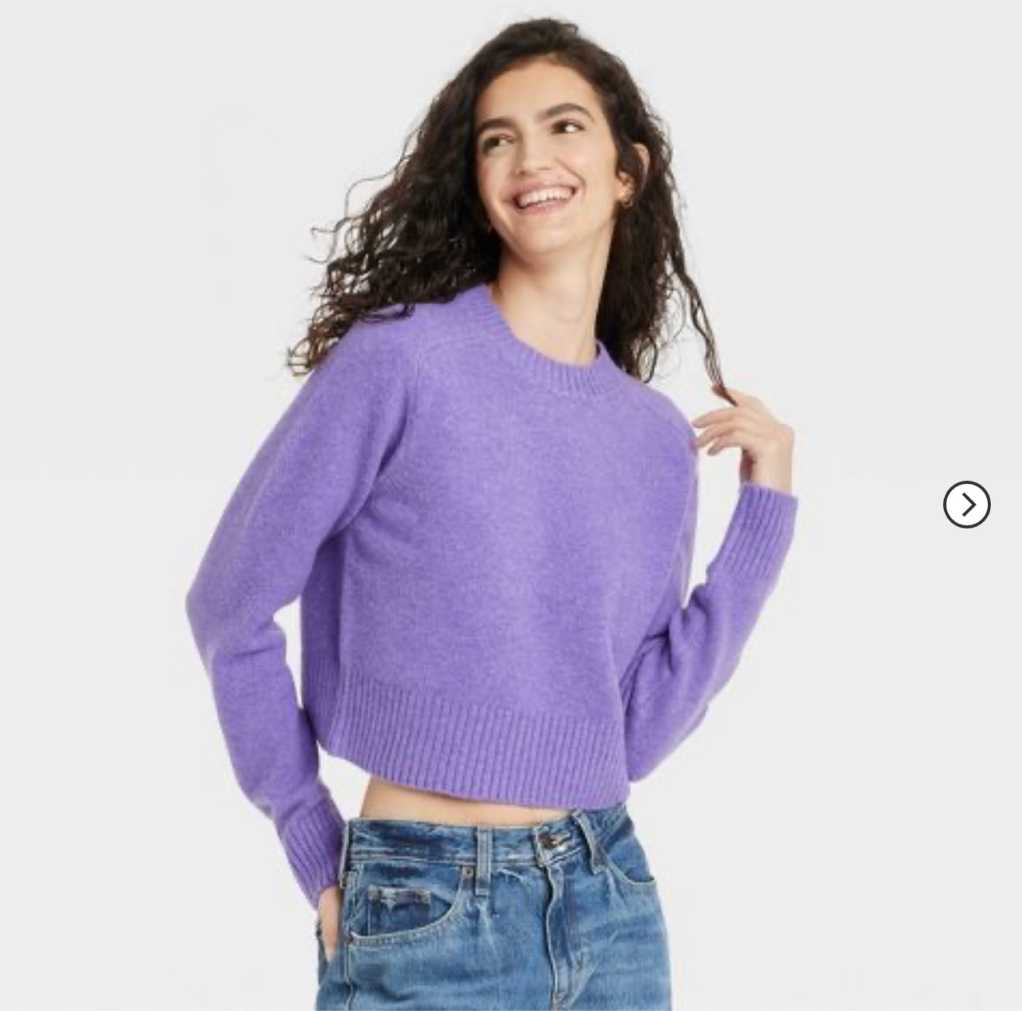 Target crew beck sweater in our cool summer grape purple. It’s short so I’d size up one! Sizes up to 4x.

#LTKunder50 #LTKBacktoSchool #LTKSeasonal