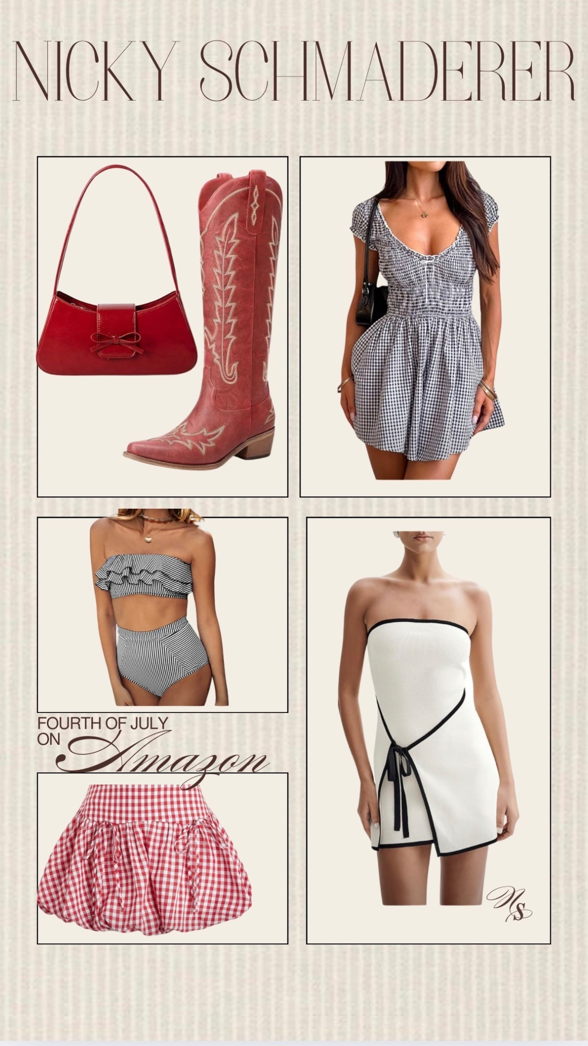 Fourth of July last minute outfits on Amazon! 
Gingham 
Womens swim 
Red boots 
Mom fashion 


#LTKSeasonal #LTKStyleTip #LTKParties