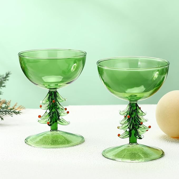 2 Pcs Christmas Tree Stemmed Wine Glass Gifts 5.5oz Vintage Elegant Goblet Wine Glass Decoration ... | Amazon (US)