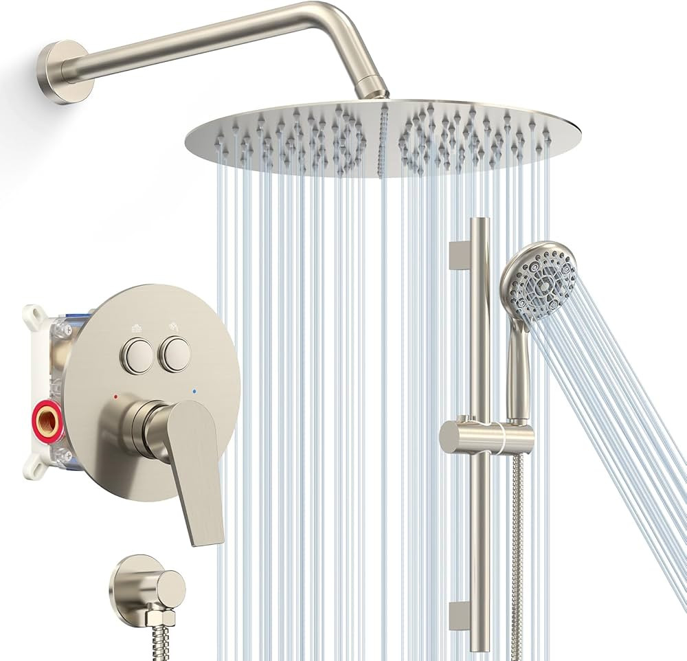 SR SUN RISE Shower System: 12 Inch Rainfall Shower Head with Handheld Combo Set - Slide Bar Bathr... | Amazon (US)