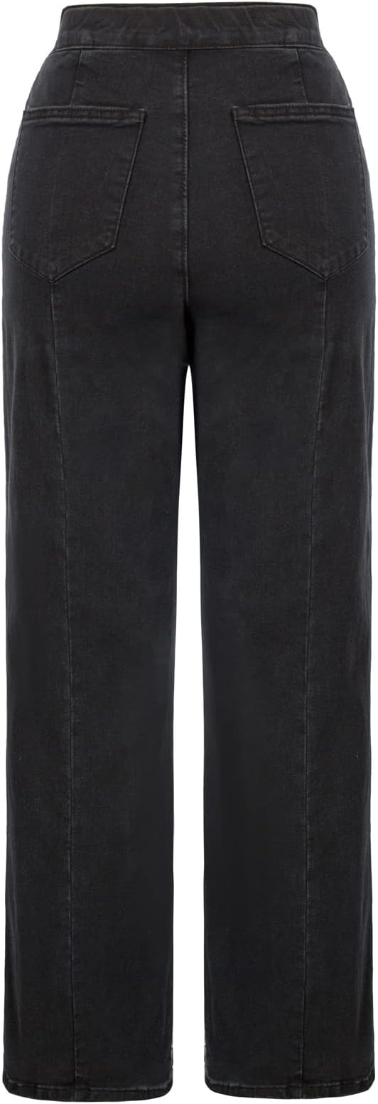 Belle Poque Women's High Waisted Wide Leg Jeans Button Decorated Casual Stretchy Demin Pants with... | Amazon (US)