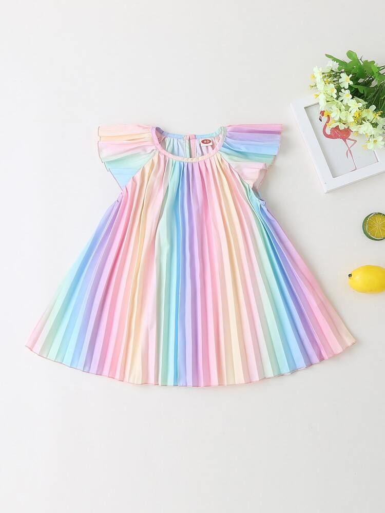 Baby Girl Butterfly Sleeve Ombre Pleated Dress | SHEIN