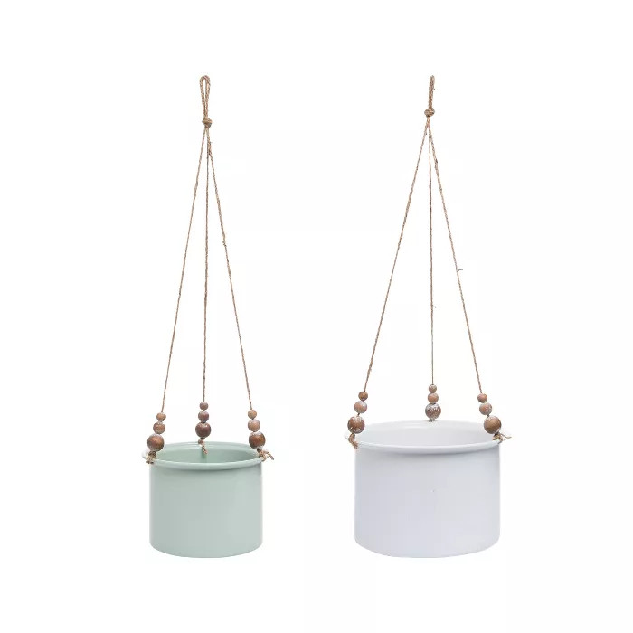 Set of 2 Hanging Planters with Wood Bead Details - Foreside Home & Garden | Target