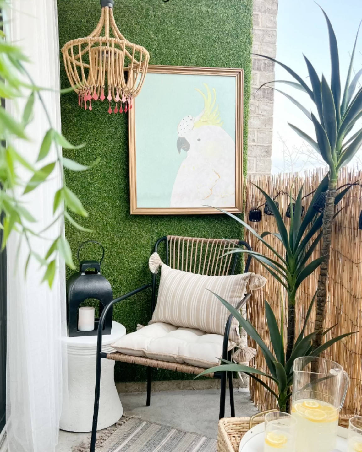 Small balcony, outdoor living, pillows, outdoor pillows, candles, lanterns, grass wall, faux plants, outdoor chair, outdoor furniture, oasis, wall art, outdoor chandelier 

#LTKFind #LTKsalealert #LTKhome