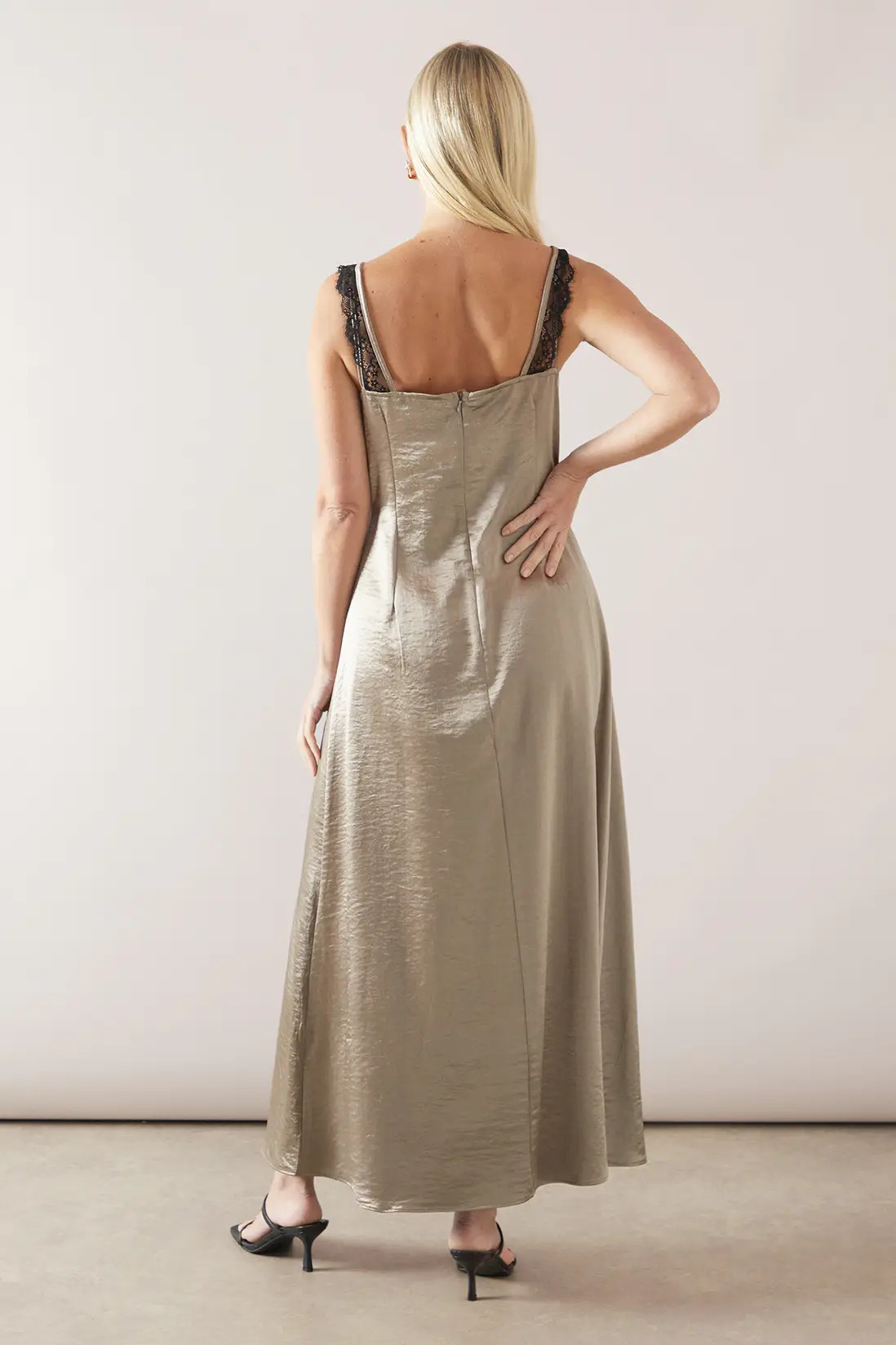 Champagne Wallis Petite Occasion Satin Lace Detail Maxi Dress | Boohoo | Boohoo.com (UK & IE)
