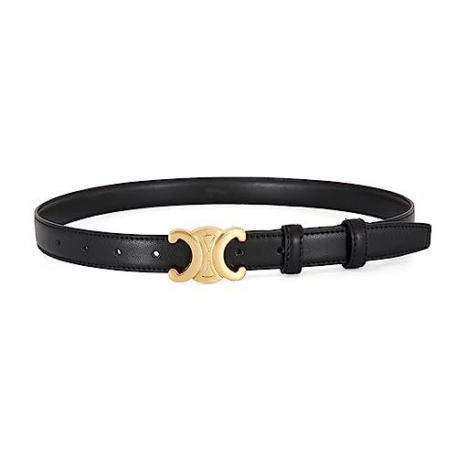 Women 2.5cm Thin Leather Belt Fashion Designer Belts For Jeans Pants Dresses With Gold Buckle | Amazon (US)
