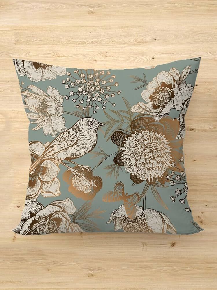Newdv Sage Green Pillow Covers,Floral Bird Throw Pillows Covers 18x18,Chinoiserie Decor Pillowcas... | Amazon (US)