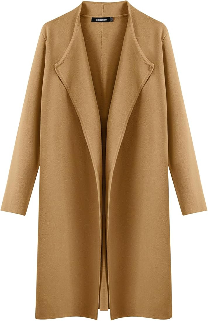 Women's 2023 Long Sleeve Cardigan Sweaters Lapel Open Front Casual Knit Coatigan Jackets | Amazon (US)