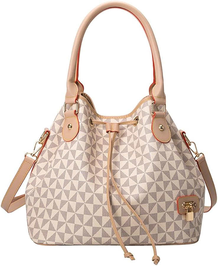 Mn&Sue Printed Drawstring Shoulder Bag for Women, Large Roomy Hobo Purse with Top Handle, Faux Le... | Amazon (US)