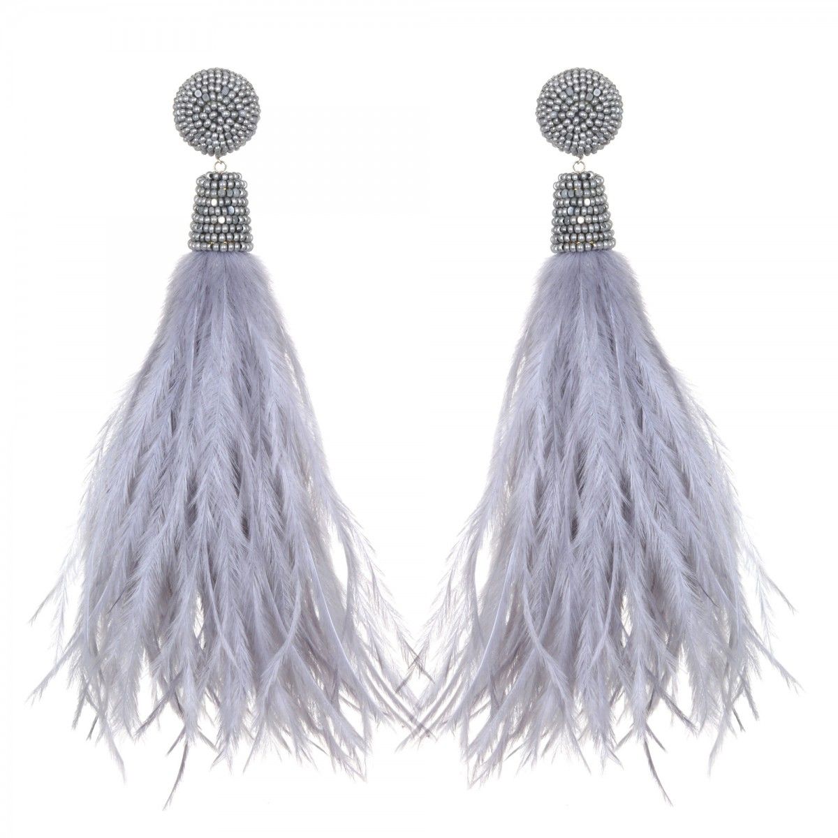 Suzanna Dai Light Grey Feather Earrings | HAUTEheadquarters | HAUTEheadquarters
