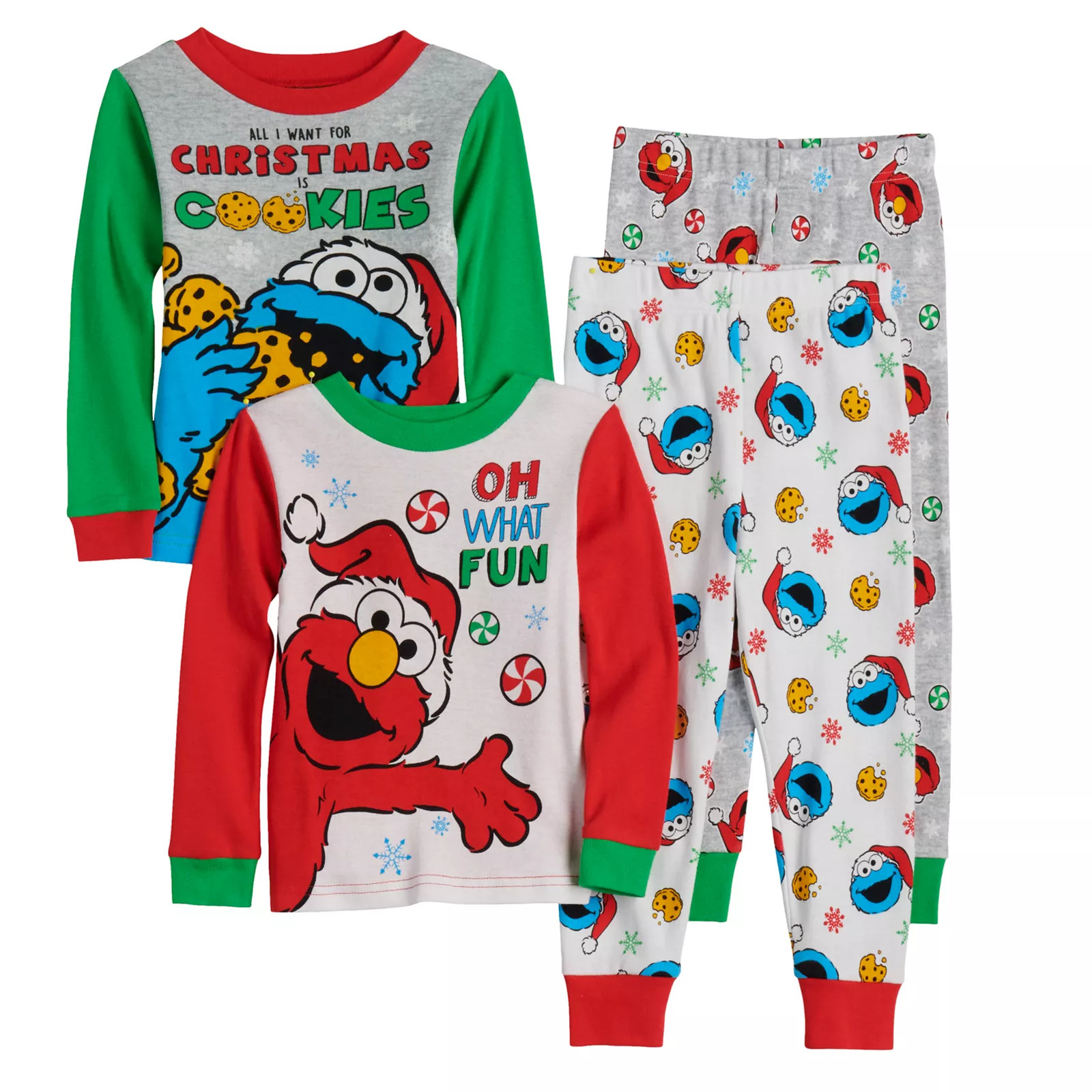 Toddler Boy Sesame Street 4-Piece Holiday Fun Tops & Bottoms Pajama Set, Toddler Boy's, Size: 2T | Kohl's