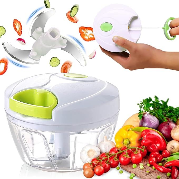 【UPGRADED BLADES】Manual Food Chopper Hand Pull Food Processor Vegetable Cutter, Chopper Hand ... | Amazon (US)