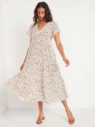 Flutter-Sleeve Tie-Back Maxi Swing Dress for Women | Old Navy (US)