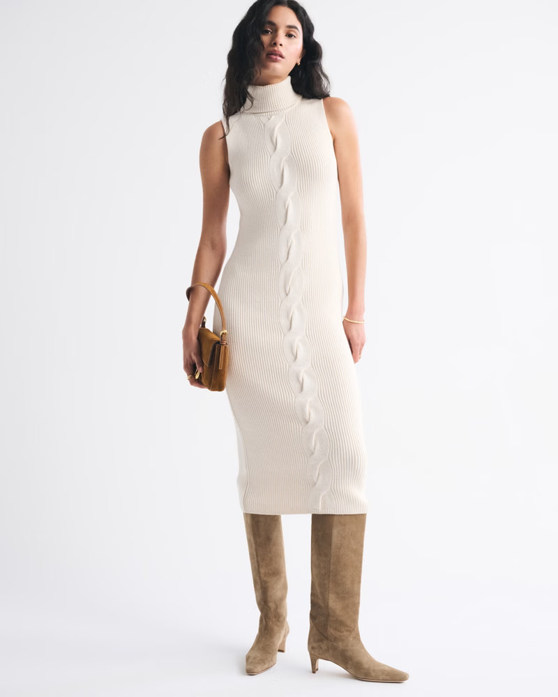Turtleneck Cable Midi Sweaterdress | Abercrombie & Fitch (US)