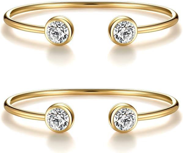 I'S ISAACSONG “You and Me” Inspirational Open Cuff Bangle Bracelets Set – Cubic Zirconia Ch... | Amazon (US)