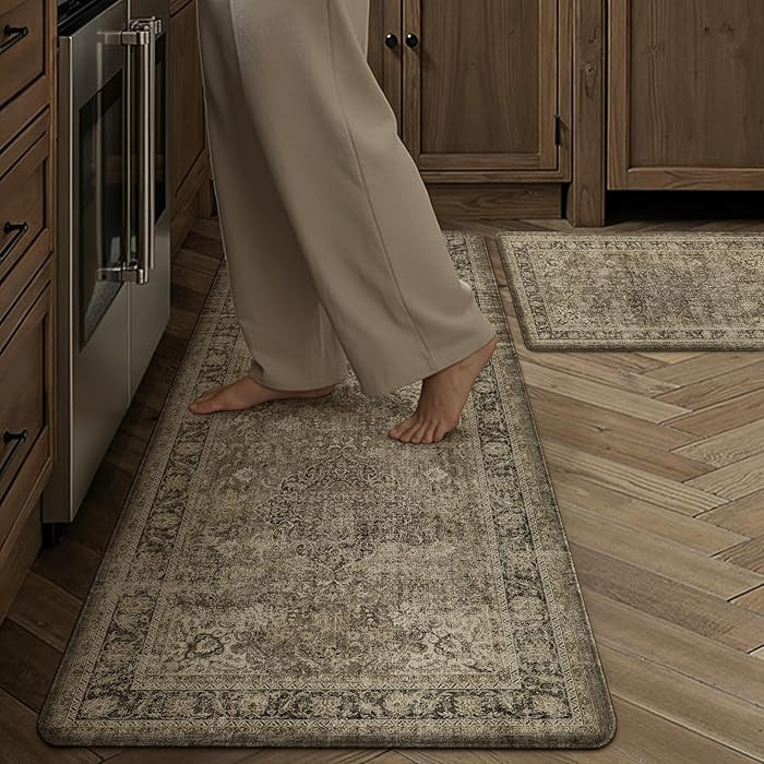 Kitchen Mats for Floor Set of 2 Anti Fatigue Waterproof Kitchen Rug Brown Vintage Washable Non-Sl... | Amazon (CA)