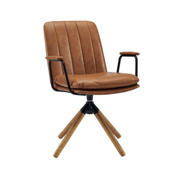 Art Leon Mid Century Modern Office Chair Faux Leather Swivel Desk Chair Upholstered with Oak Wood... | Walmart (US)