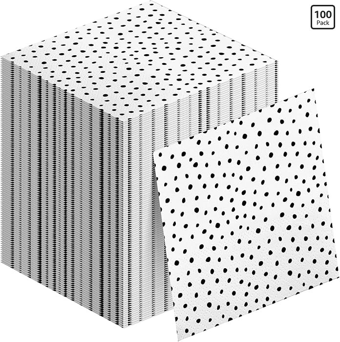 100 Pcs Black Spot Paper Napkins 6.5 x 6.5'' Disposable Polka Dots Design Napkins for Ice Cream P... | Amazon (US)