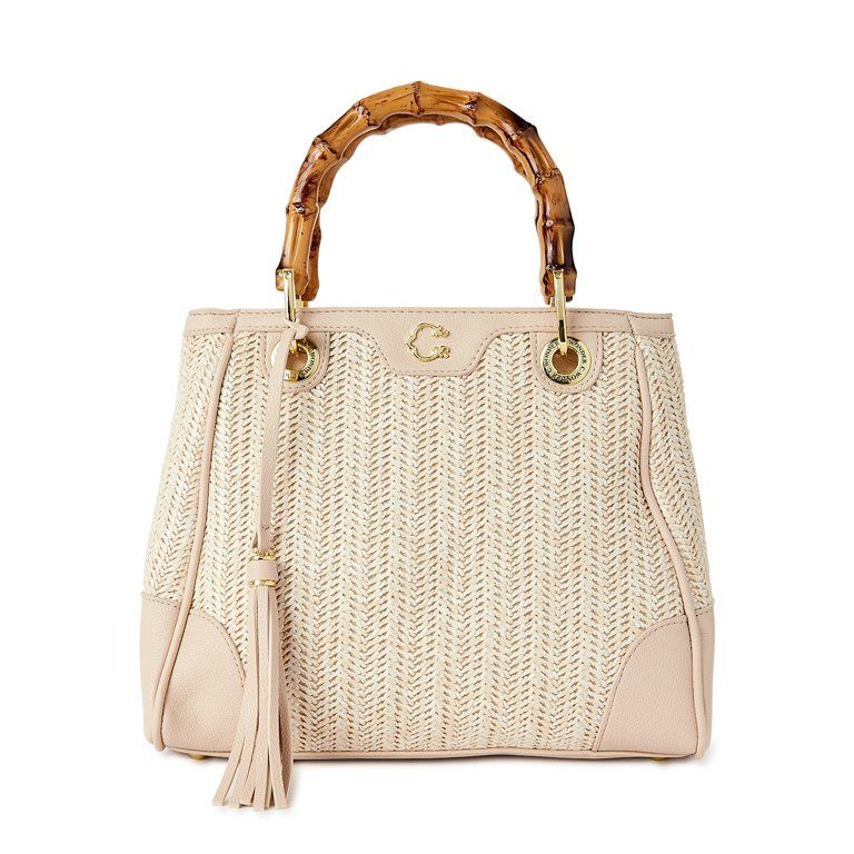 C. Wonder Women's Skye Straw Bamboo Handle Satchel Bag Wheat | Walmart (US)