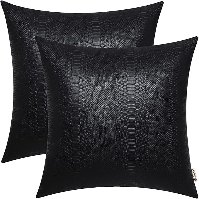 BRAWARM Black Leather Throw Pillows 16 X 16 Inches, Snake Leather Pillow Covers Pack of 2, Faux L... | Amazon (US)