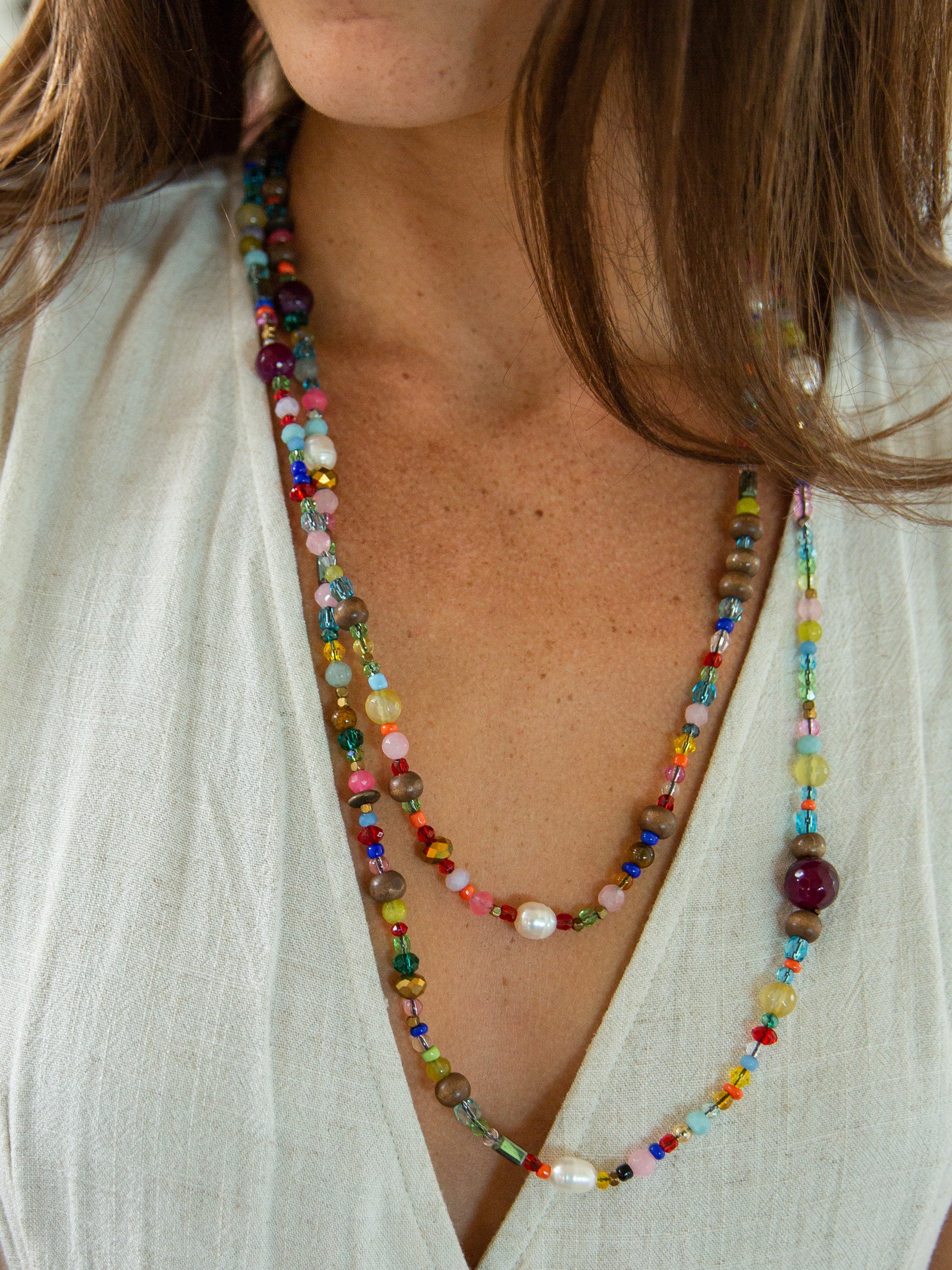 Boho Glass & Pearl Beaded Necklace - Multicolor | Natural Life