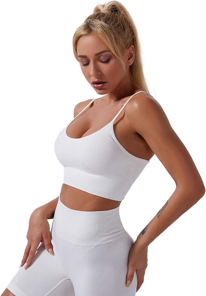 Bramasso Workout Sets for Women 2 Piece High Waist Short Sleeve Tops | Amazon (US)