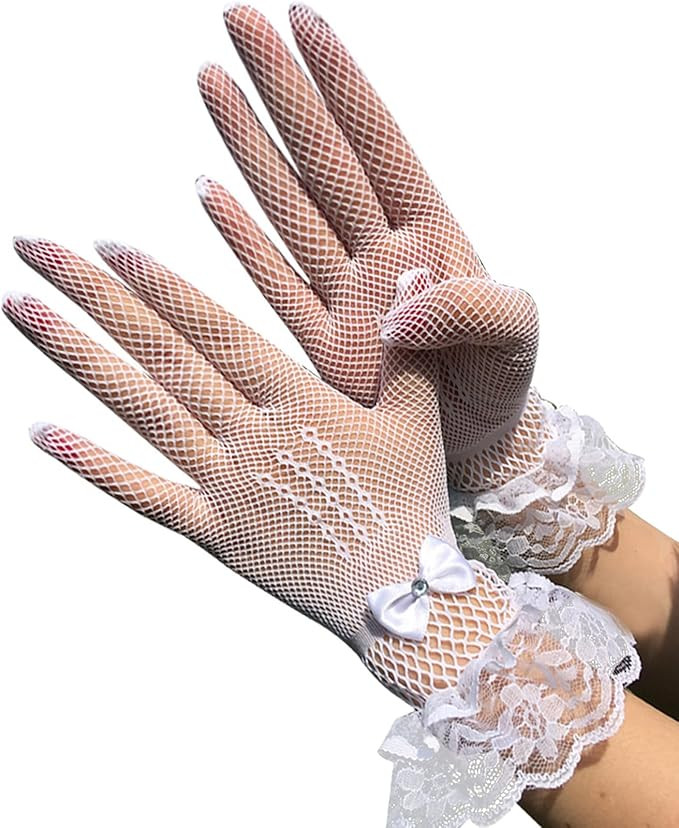 Women's Black Lace Gloves Mesh Tulle Short Sheer Gloves for Halloween Wedding Party Accessories | Amazon (US)