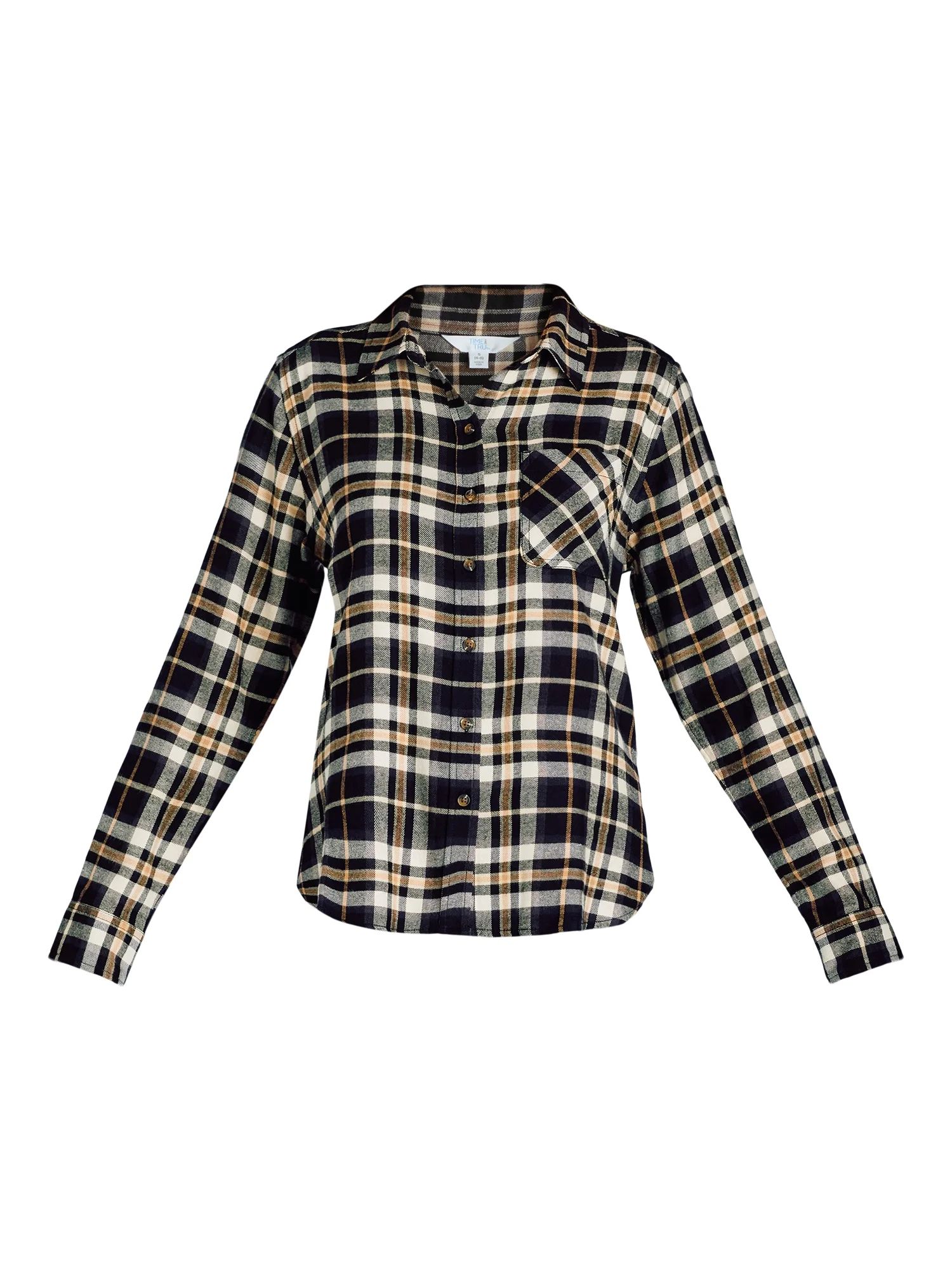 Time and Tru Women's Flannel Shirt with Long Sleeves, Sizes S-XXXL - Walmart.com | Walmart (US)